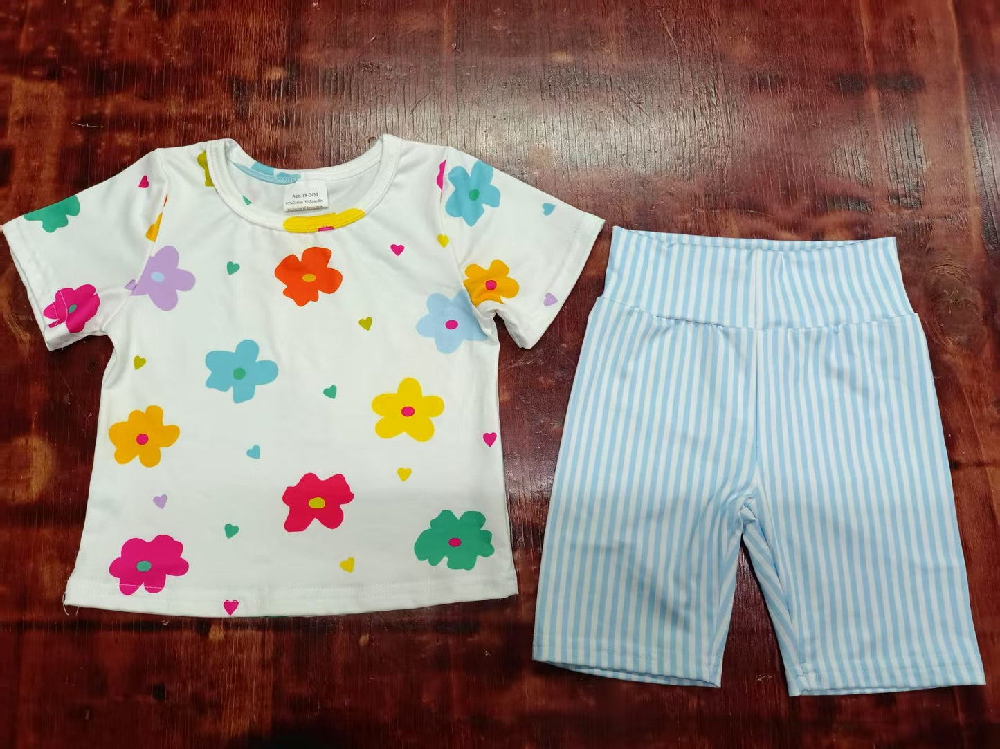 Custom moq 3 eta 6-7weeks baby girls clothes floral short Sleeve shorts sets-25.5.9