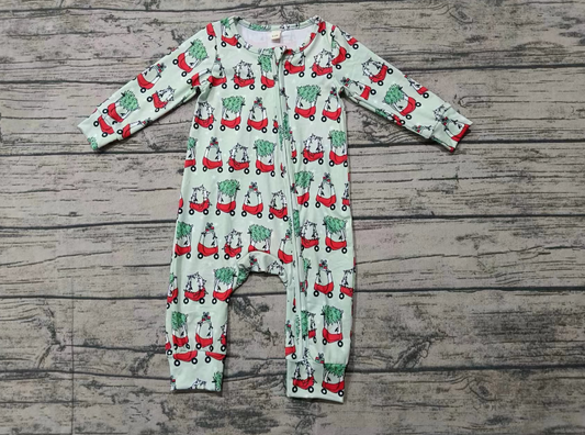 Custom moq 3 eta 6-7weeks Christmas luggage cart mint green long zip-up romper