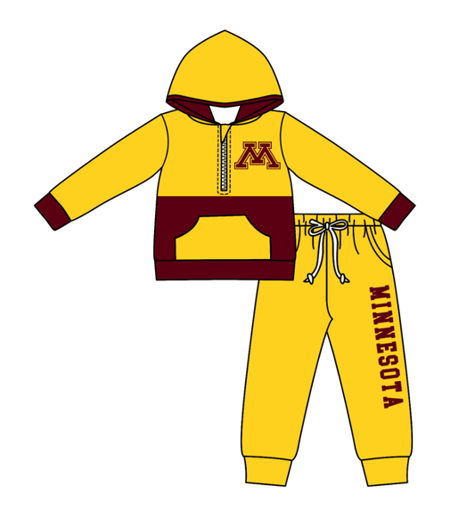 Custom moq 5 mix size eta 6-8weeks milk silk summer teams baby boy clothes yellow hooded long sleeve pants sets-25.10.27