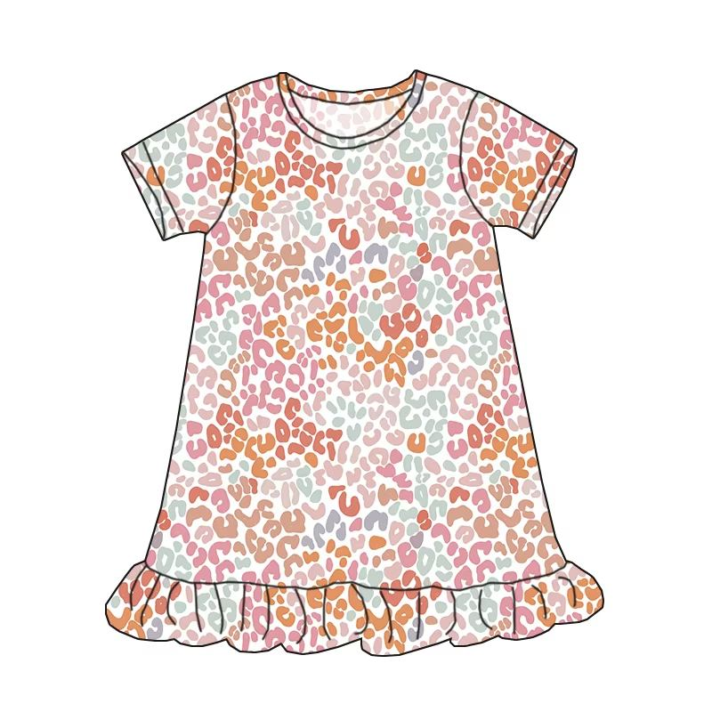 Custom moq 5 each style eta 6-7weeks milk silk baby girls summer leopard short sleeves dresses-25.7.26