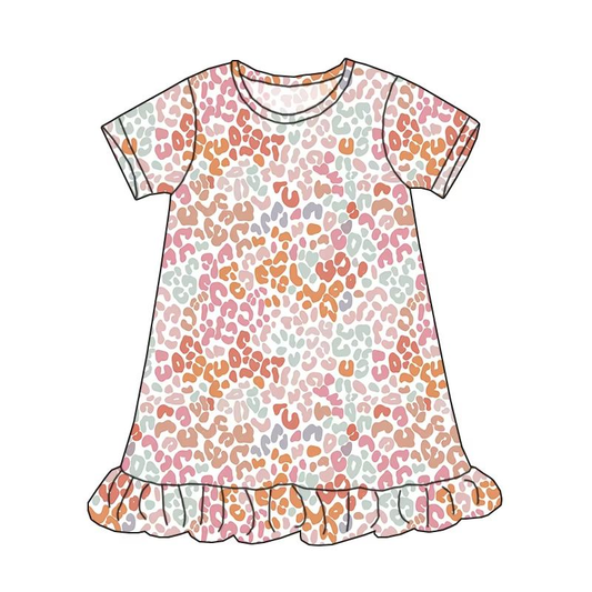 Custom moq 5 each style eta 6-7weeks milk silk baby girls summer leopard short sleeves dresses-25.7.26