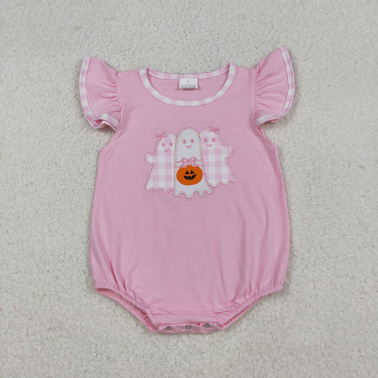 RTS NO MOQ（In Stock) SR3196 Embroidered Halloween ghost lantern pink vest bodysuit