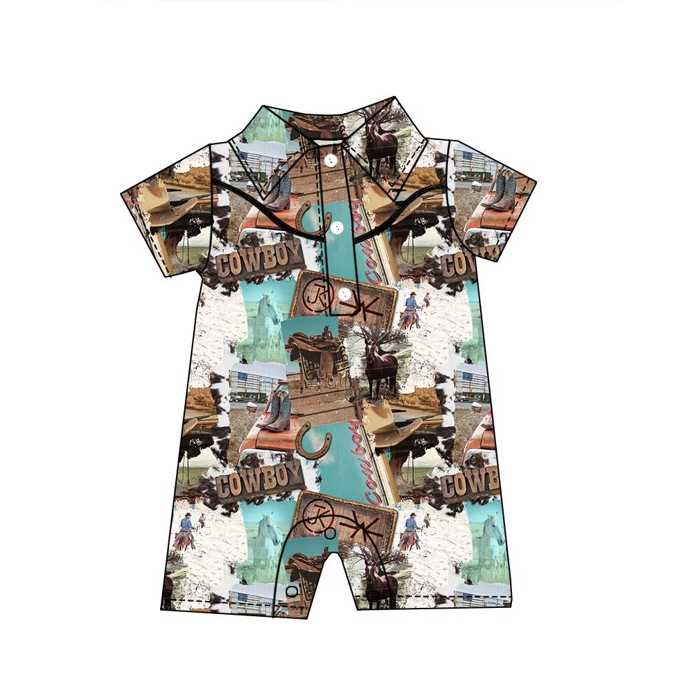 Custom moq 5 each style eta 6-7weeks baby boy clothes HOWDY short sleeve romper-25.8.9