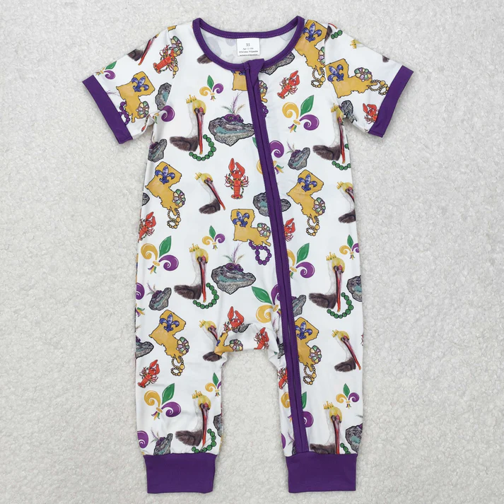 RTS NO MOQ Sibling Baby girls clothes mardi gras short-sleeved trousers suit & rompers
