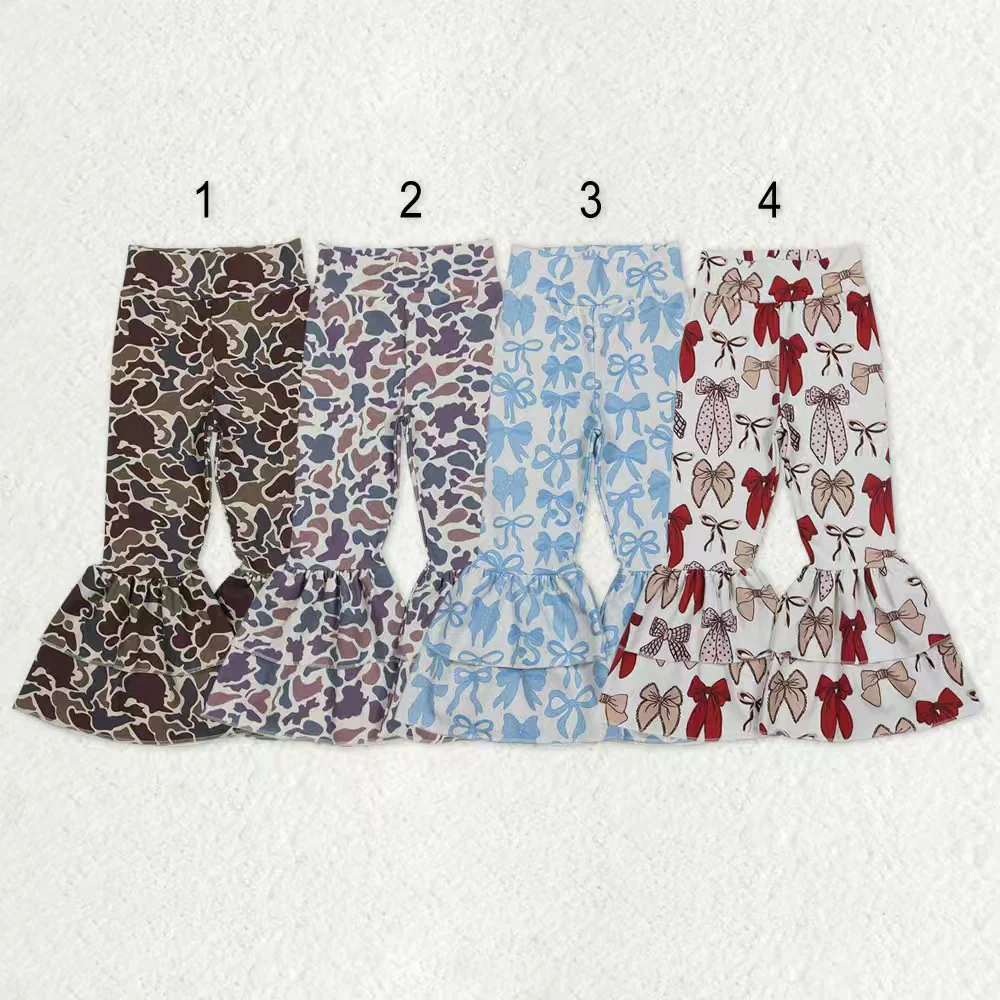 RTS NO MOQ Sibling Baby girls clothes Summer yoga camouflage bow long pants