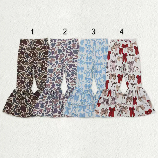 RTS NO MOQ Sibling Baby girls clothes Summer yoga camouflage bow long pants