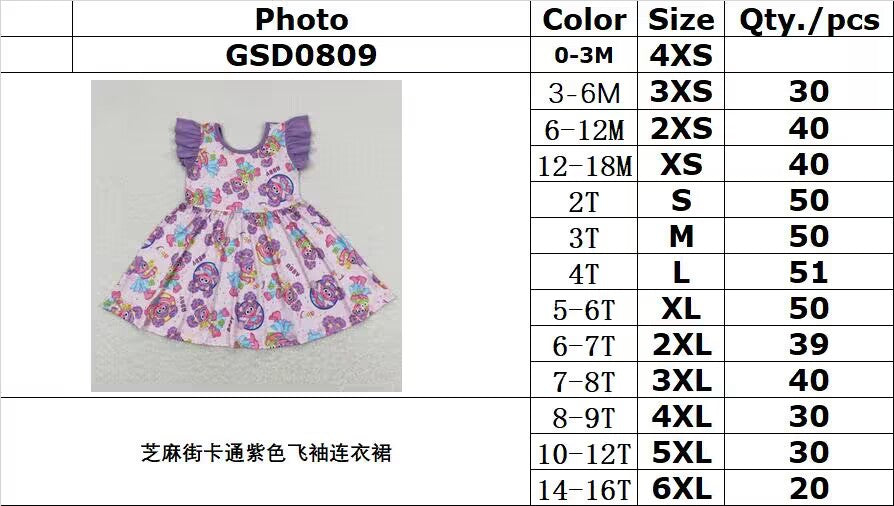 Cute Clothes GSD0809 Baby Girl's Purple Flutter Sleeve Dress Infant Girls' Clothing