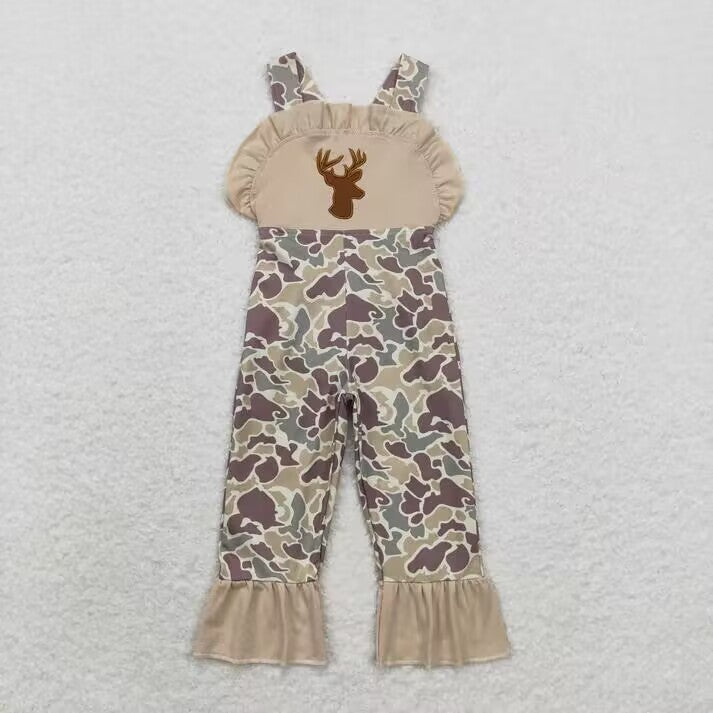 RTS NO MOQ Embroidered Christmas Elk Ruffled Bib Jumpsuit