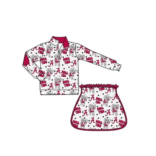 Custom moq 5 mix size milk silk summer teams baby girls clothes team brick red long sleeve skirts sets-25.8.15
