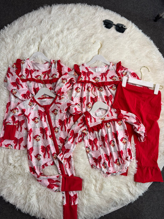 RTS Sibling baby girls clothes Christmas red long Sleeve pants sets and dress and rompers