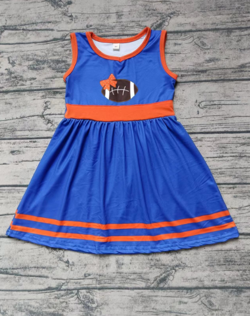 Custom moq 3 eta 6-7weeks Bow Oval Ball Orange Blue Sleeveless Dress