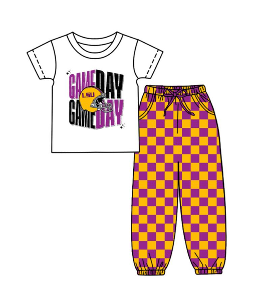 Custom summer teams baby boy clothes team GAME DAY plaid short sleeve pants sets-25.8.22