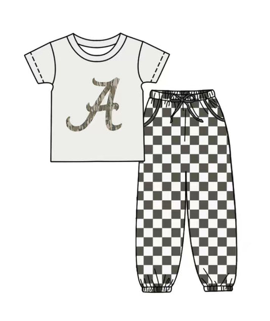 Custom summer teams baby boy clothes team plaid short sleeve pants sets-25.8.30