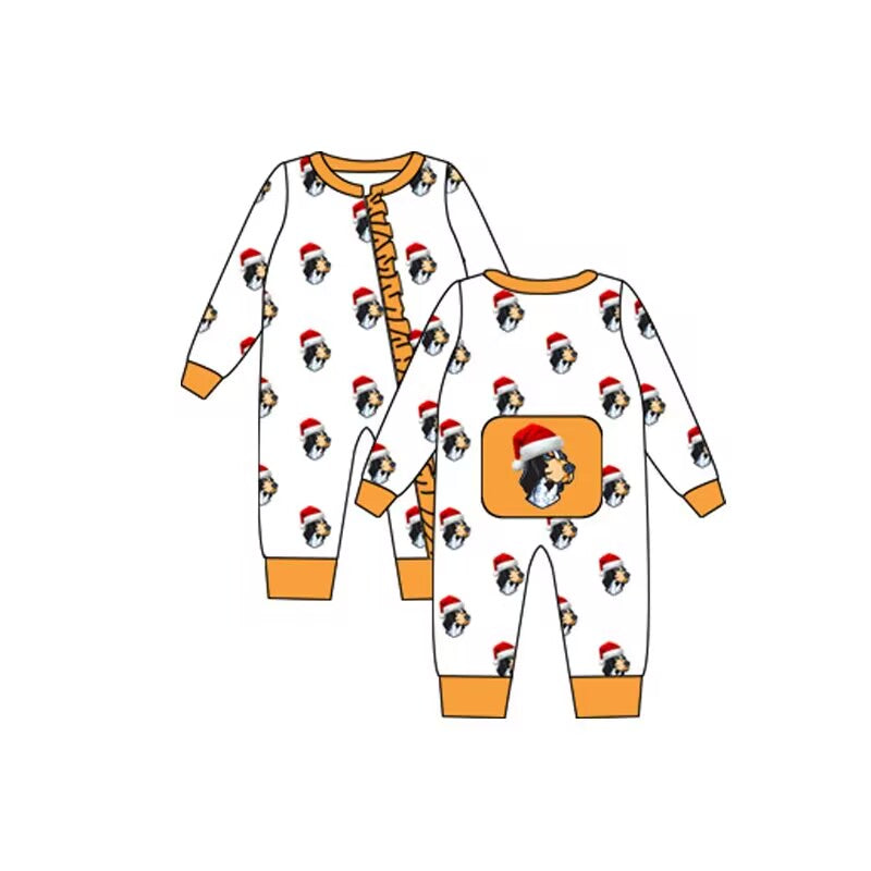 Custom moq 5 eta 6-8weeks baby girls clothes team Christmas white long sleeve girls romper