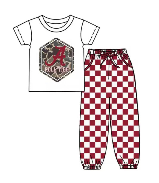 Custom summer teams baby boy clothes team red plaid short sleeve pants sets-25.8.30