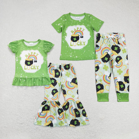 RTS NO MOQ St. Patrick's Four Leaf Clover Short Sleeve Pants Suit