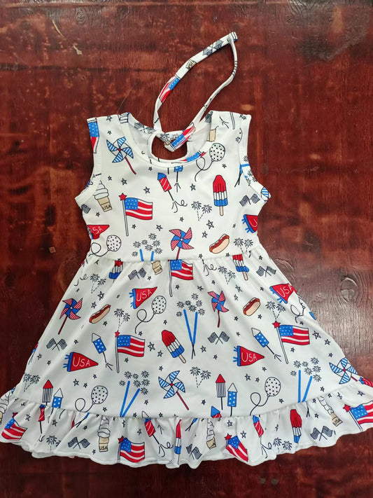 custom moq 5 eta 5weeks summer girls national day flag sleeveless skirt  dress
