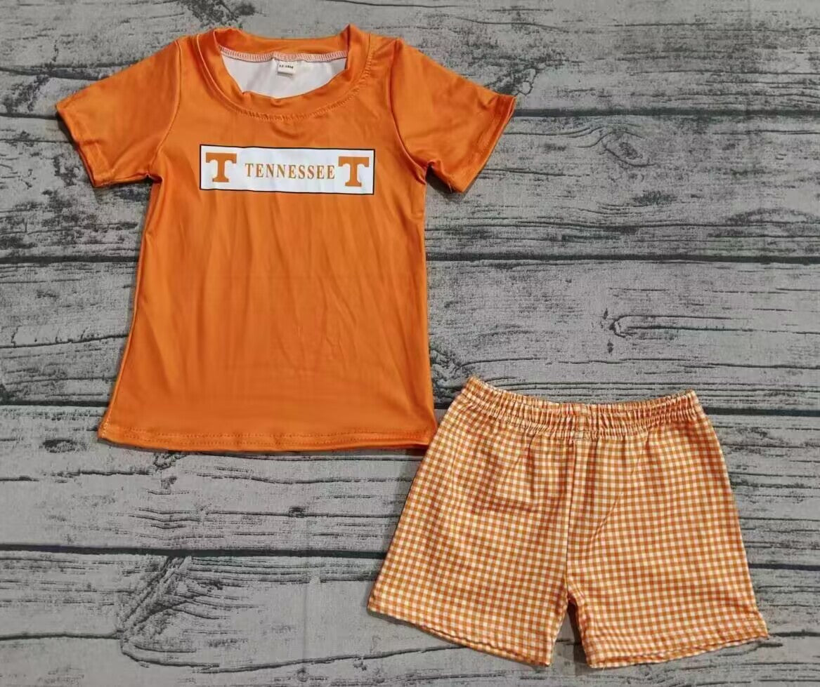 custom moq 3 eta 6-7weeks Orange Short Sleeve-Plaid Shorts Set