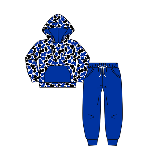 Custom moq 5 mix size milk silk summer teams baby boy clothes camouflage blue hooded long sleeve pants sets-25.8.6