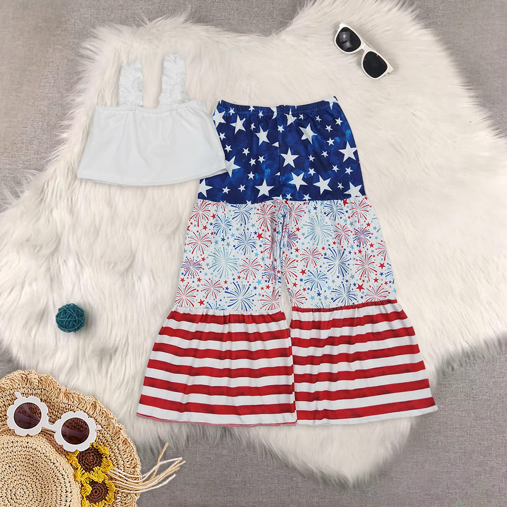 RTS NO MOQ baby Girls clothes 4th of july short sleeve pants Sets