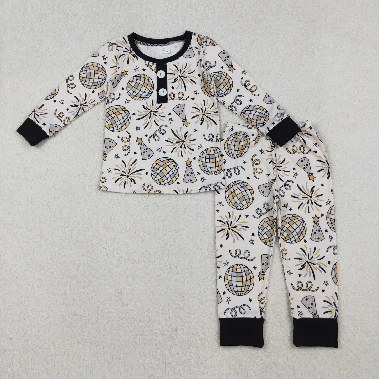 12/18M-7/8T RTS NO MOQ（In Stock) BLP1166 New Year's Fireworks Light Ball Long-Sleeved Pants Pajama Set