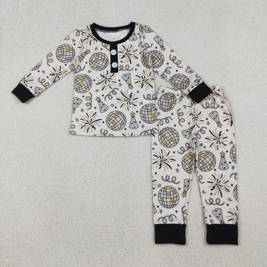 12/18M-7/8T RTS NO MOQ（In Stock) BLP1166 New Year's Fireworks Light Ball Long-Sleeved Pants Pajama Set