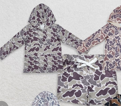 RTS NO MOQ Sibling baby boy clothes camouflage hooded long sleeved sets