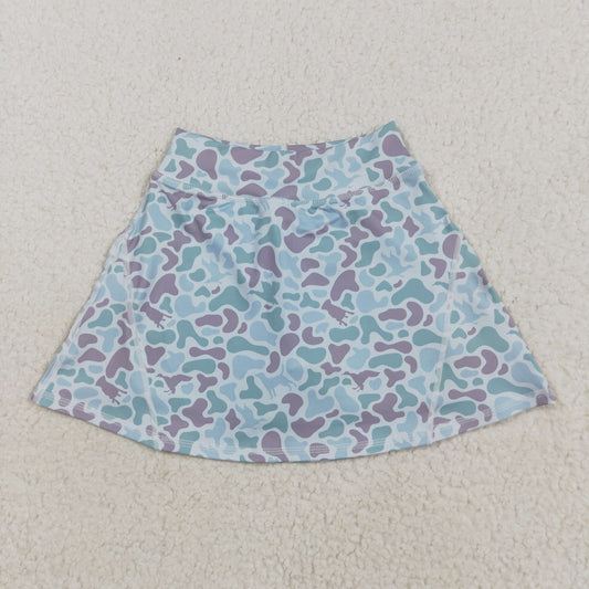 RTS NO MOQ（In Stock ) GLK0128 Light brown and green camouflage yoga skirt with duck and puppy patterns