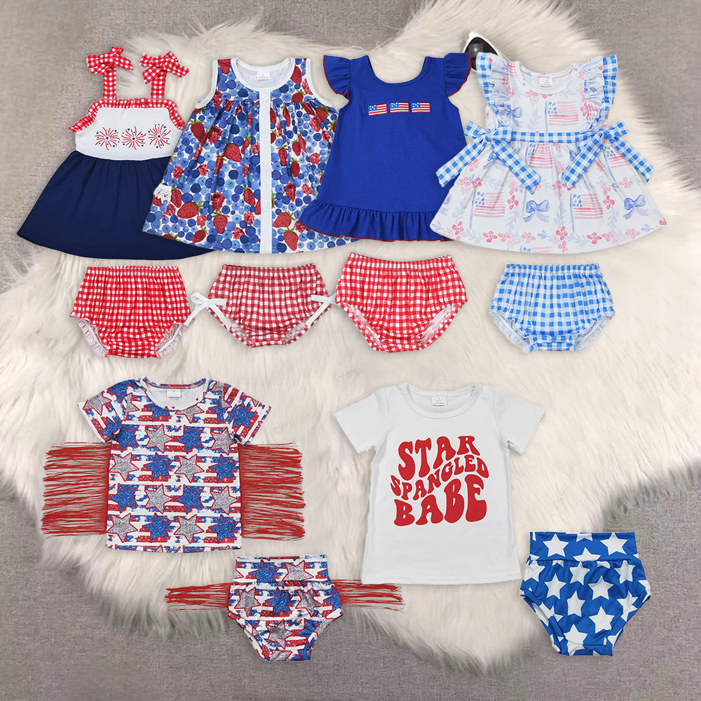 RTS NO MOQ baby girls clothes 4th of july short sleeve briefs sets