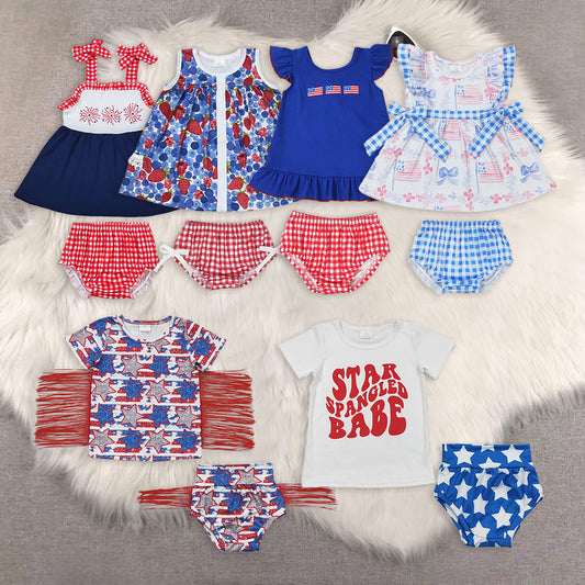 RTS NO MOQ baby girls clothes 4th of july short sleeve briefs sets