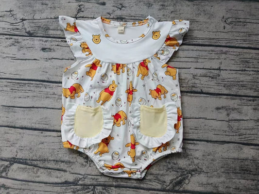 custom moq 5 eta 5weeks mix size baby girls clothes Winnie Light yellow flying sleeve summer Romper