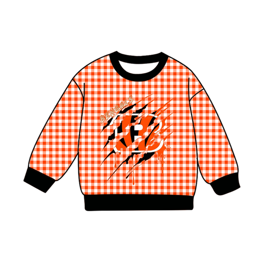 Custom moq 8 mix size milk silk summer team baby boys clothes orange plaid long sleeve top-25.9.23