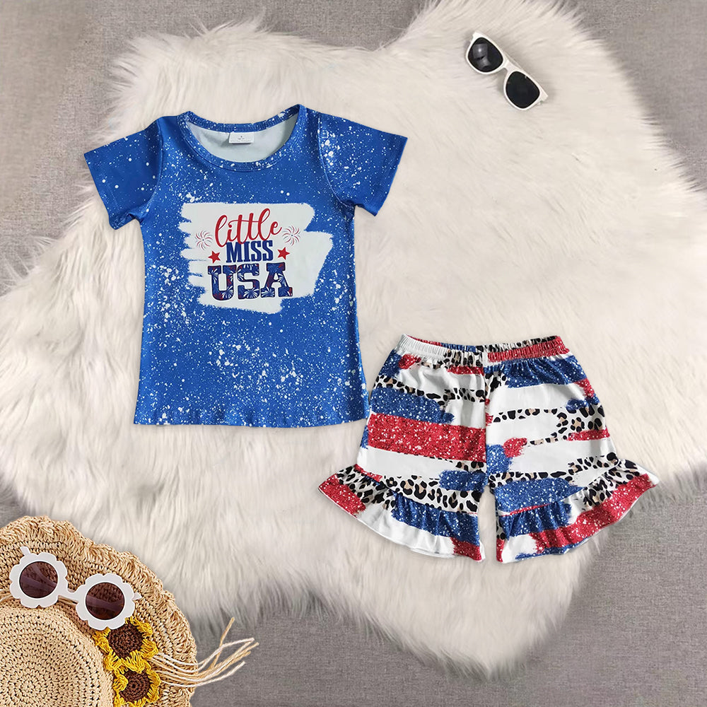 RTS NO MOQ Baby girl clothes 4th of july Short Sleeve shorts Suit