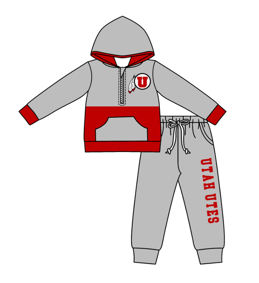 Custom moq 5 mix size eta 6-8weeks milk silk summer teams baby boy clothes gray hooded long sleeve pants sets-25.10.27