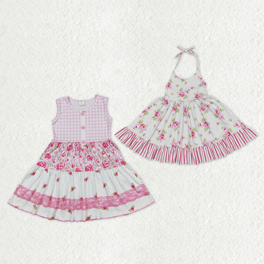 RTS NO MOQ Sibling baby girl clothes Floral sleeveless dresses