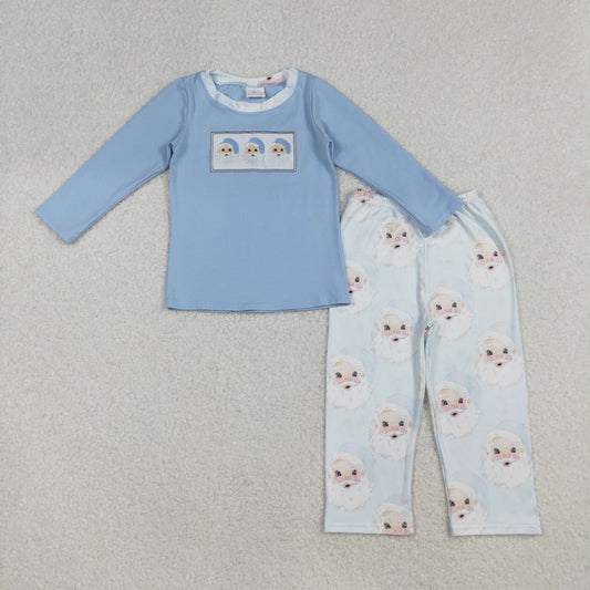 RTS NO MOQ（In Stock) BLP0505 Embroidered Santa Claus blue long-sleeved pantsuit