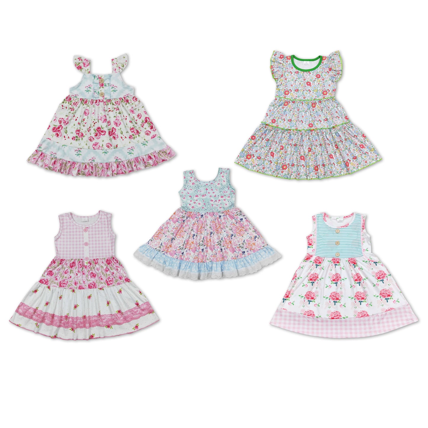 RTS NO MOQ Baby Girl Clothes flower Short-sleeved dress
