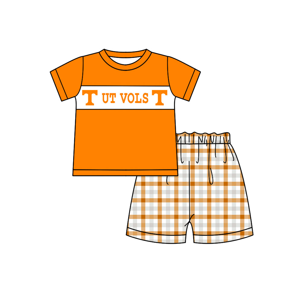 Custom moq 5 mix size milk silk summer teams baby girl boys clothes orange short sleeve shorts sets 2 and brief sets and dress and rompers 2 series