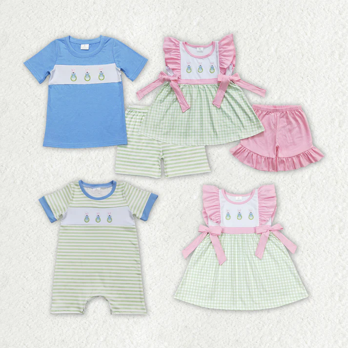 RTS Boys and girls easter embroidery Short Sleeve Shorts sets dress rompers