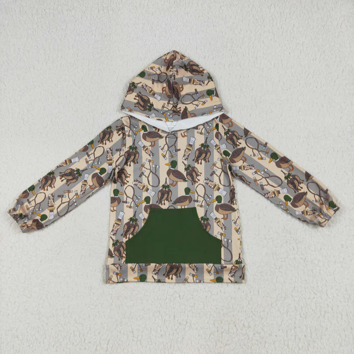RTS NO MOQ Sibling baby boy clothes camouflage duck horse hooded long-sleeved tops