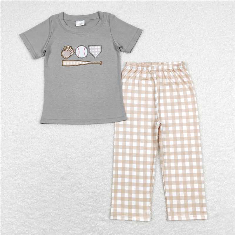 RTS NO MOQ Girls Boys embroidery baseballl Clothes Sets and dress and romper