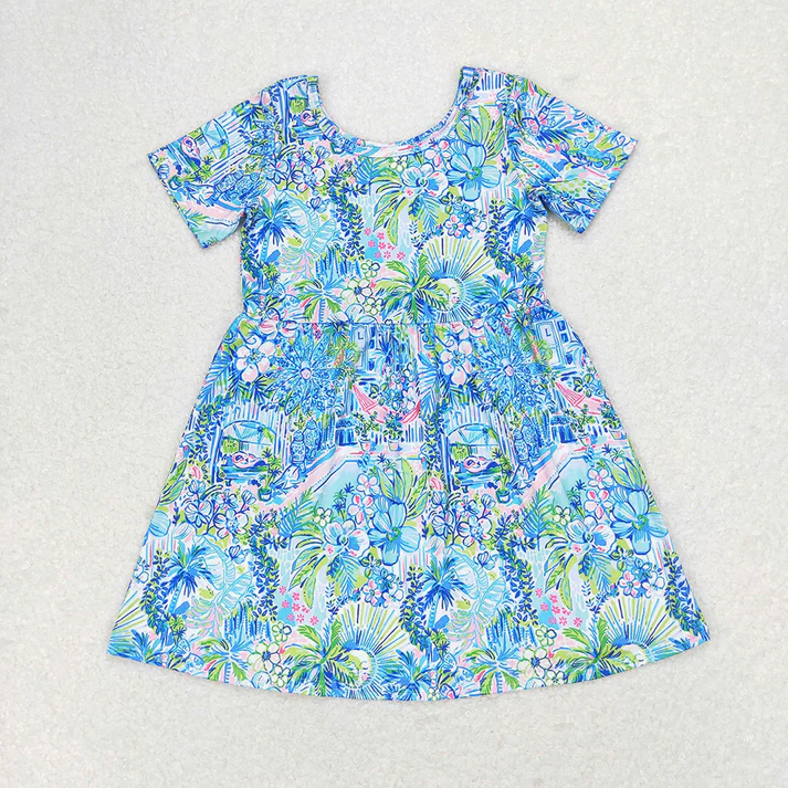 RTS baby girls clothes floral pattern short Sleeve dress