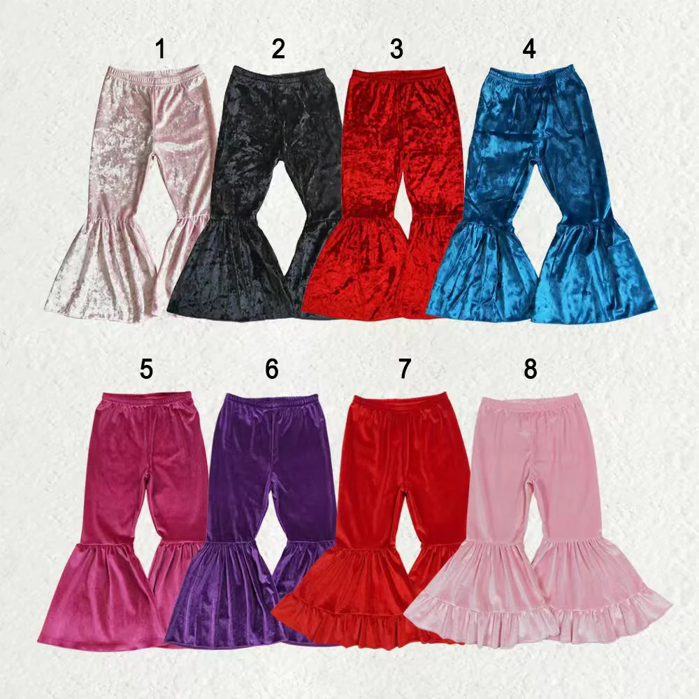 RTS NO MOQ Sibling baby girls clothes Solid color cotton velvet flared pants