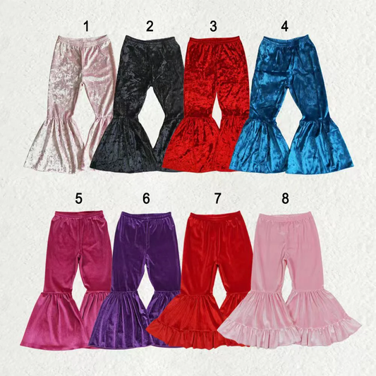 RTS NO MOQ Sibling baby girls clothes Solid color cotton velvet flared pants