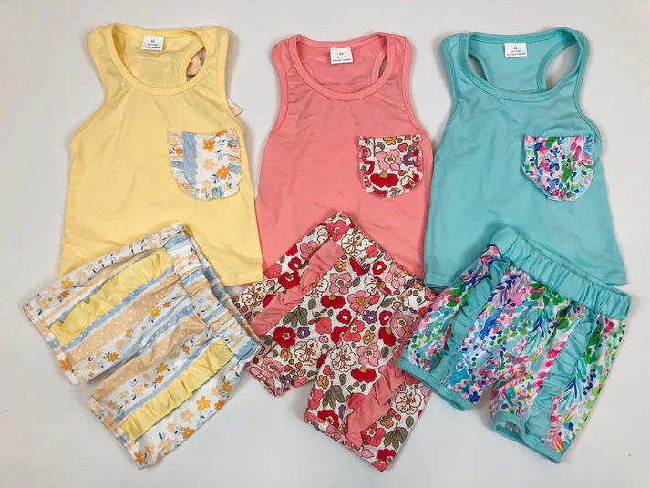 RTS NO MOQ baby girl Clothes camouflage short sleeve shorts Sets