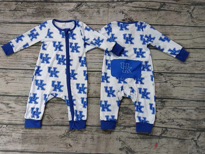 Custom moq 5 mix size milk silk baby boys clothes team blue long sleeve romper 2-25.8.5