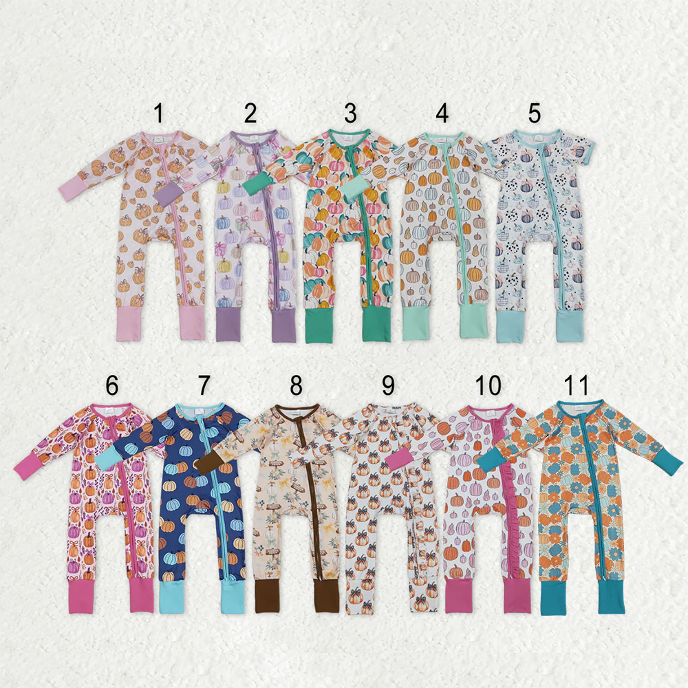 RTS NO MOQ Sibling Baby boy girls clothes Halloween pumpkin long-sleeve rompers