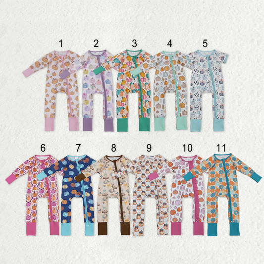 RTS NO MOQ Sibling Baby boy girls clothes Halloween pumpkin long-sleeve rompers