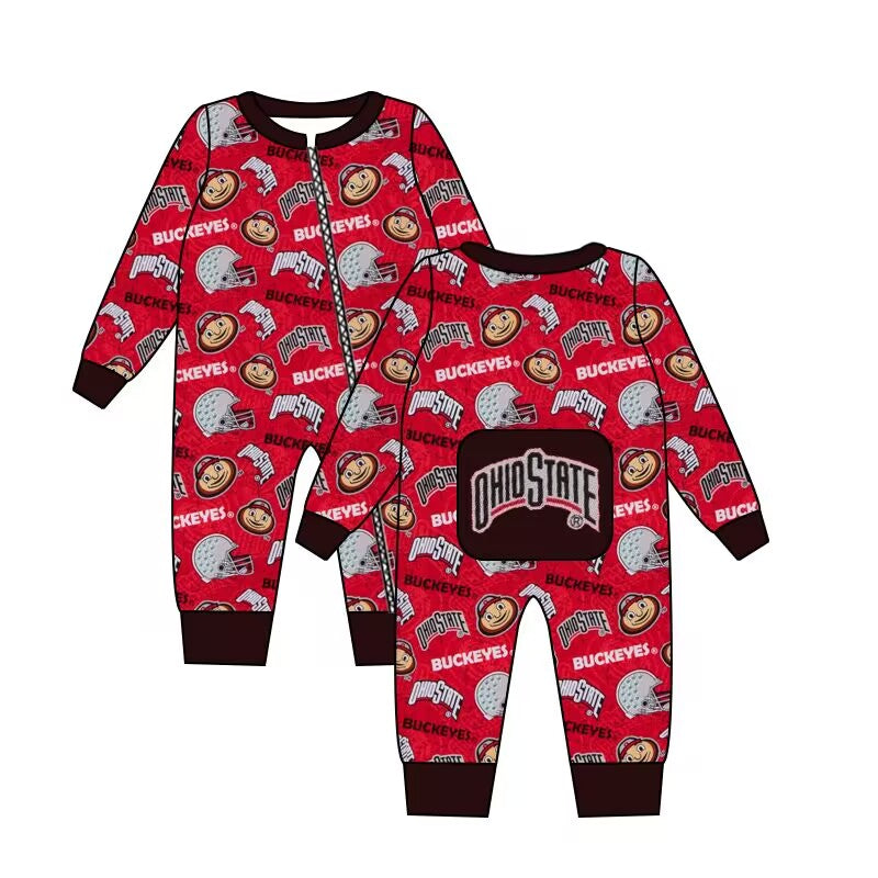 custom moq 3 eta 4/6 weeks baby boys clothes team dark red long sleeve jumpsuit
