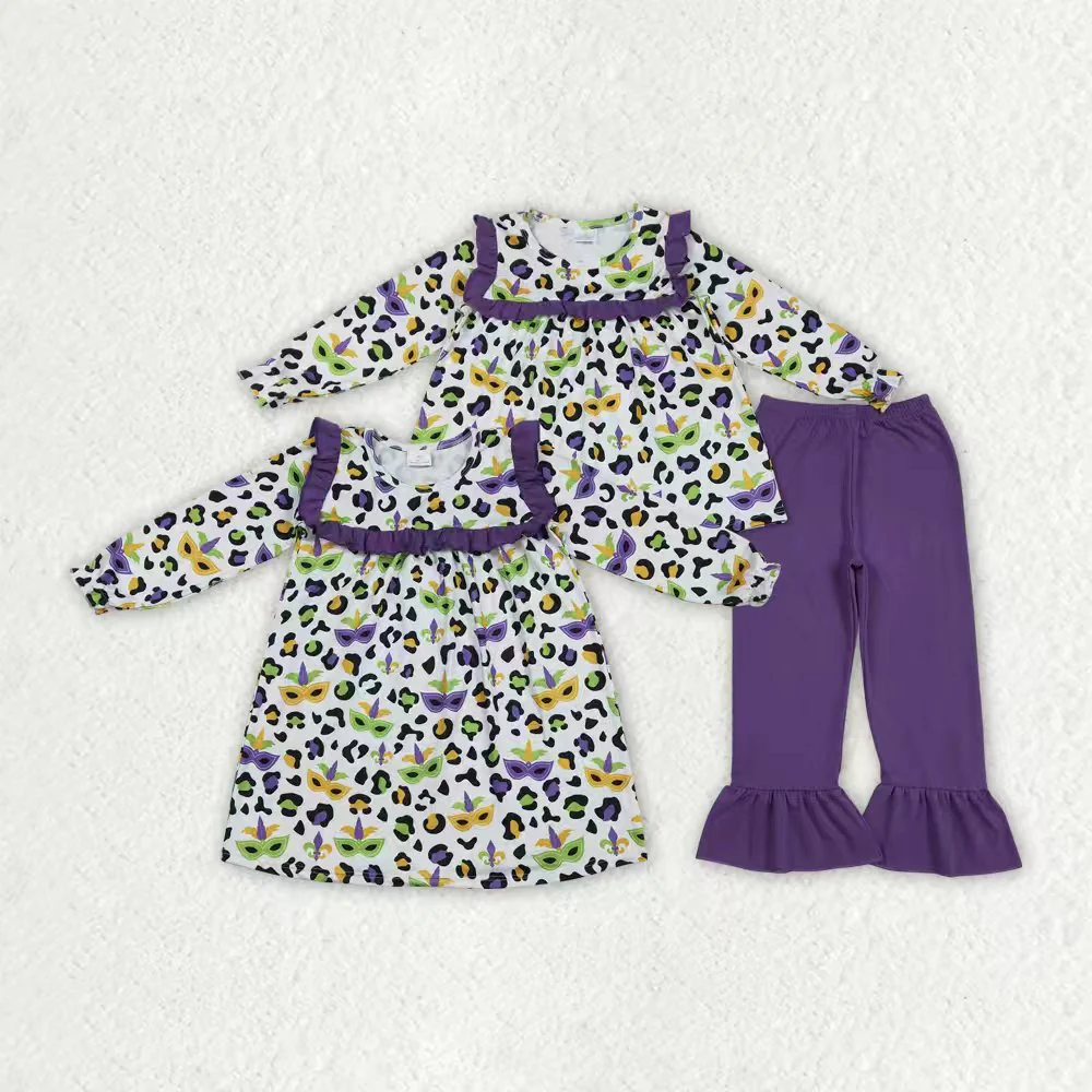 RTS Sibling baby girl clothes mardi gras long Sleeve pants sets and dress